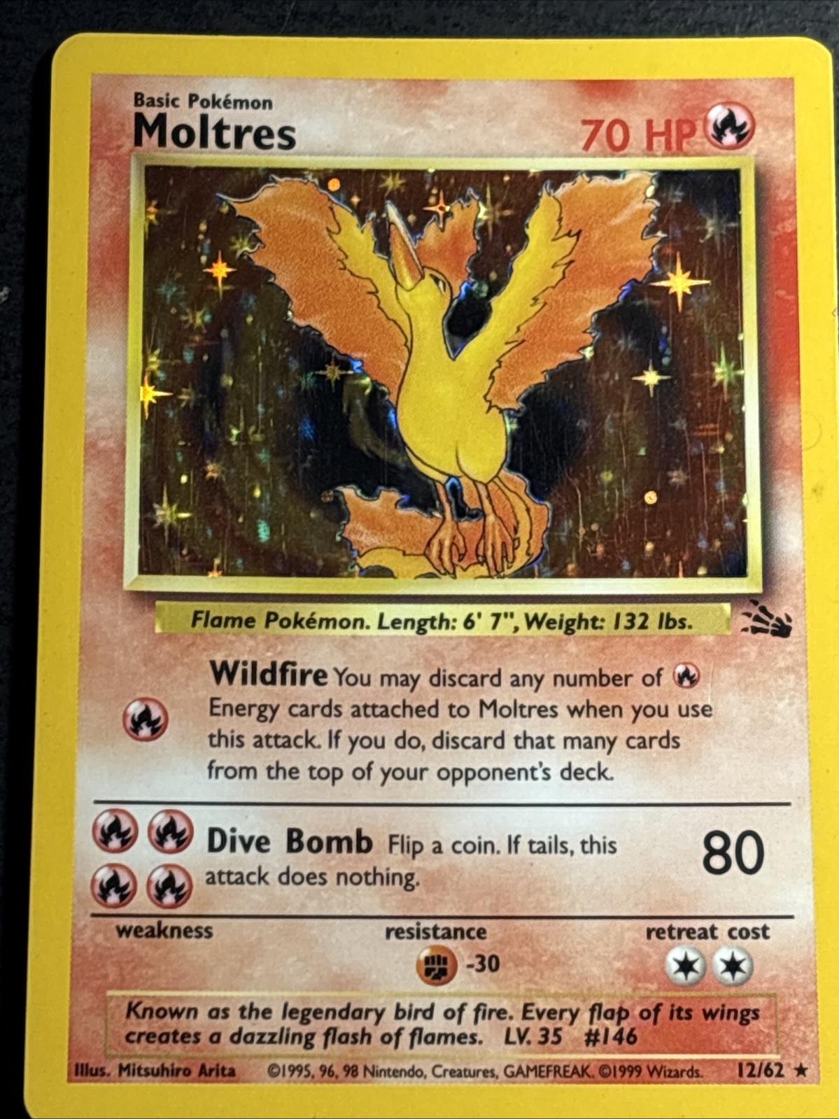 Moltres 12/62 Pokemon TCG Fossil Holo Foil Rare Vintage Card Lightly Played LP