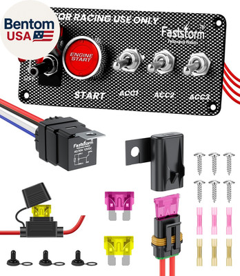 Ignition Rocker Switch Panel 12V 5 in 1 with Engine Push Button Toggle Switches