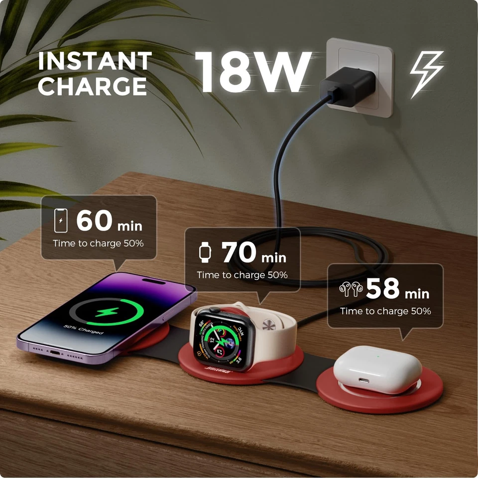 3 in 1 Wireless Charging Station for Apple Watch and iPhone Air 17 16 15 14 1... - Image 2 of 4