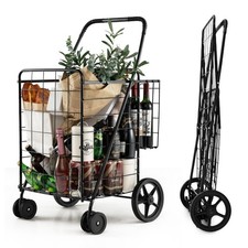 HOMGX Jumbo Folding Shopping Cart w/ 360  Swivel Wheels, Portable Laundry Utili