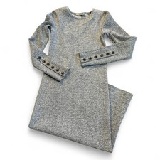 Vince Grey Ribbed Knit Sweater Dress Women’s Size XS Button Detail