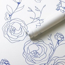 Safiyya 393x17.3" Peel & Stick Wallpaper Blue White Floral Self-Adhesive