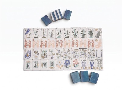 American Mahjong Tile Set 160 Tiles Teal Blue Agate Back Bag Gift Box Agate Dice