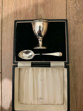 Christening Silverware Egg Cup & Spoon Set in Presentation Box 50grms .