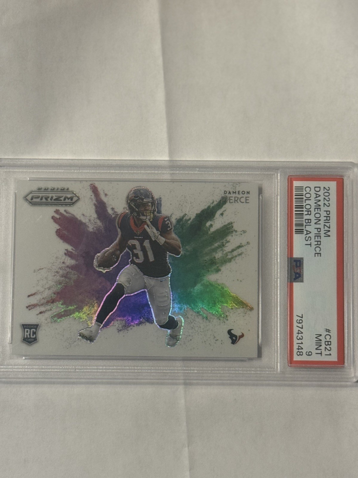 DAMEON PIERCE 2022 PANINI PRIZM COLOR BLAST ROOKIE SSP RC PSA 9 TEXANS CASE HIT