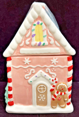 Sleigh Bell Bistro Pastel Colors Christmas Gingerbread House Cookie Jar  10''