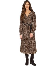Michael Kors Womens Animal Print Belted Midi Dress, brown, Petite, PM