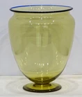 Antique CARDER STEUBEN Art Glass BRISTOL YELLOW AMBER #938 Vase w/ BLUE LIP WRAP