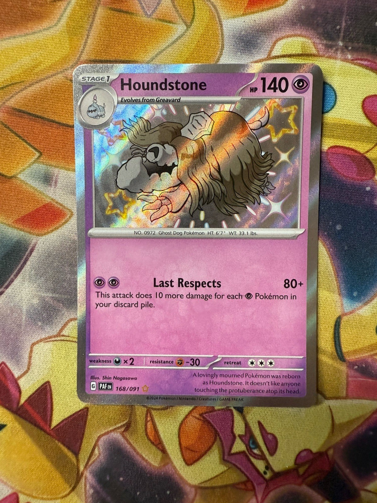 Pokemon Houndstone 168/091 Paldean Fates Shiny Ultra Rare Holo NM