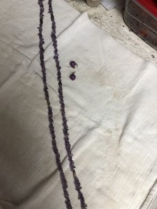 20 Inch Purple Beaded Necklace With Matching Pierced Earrings 