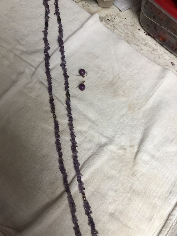 20 Inch Purple Beaded Necklace With Matching Pierced Earrings 
