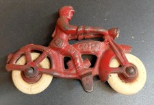 Hubley Cast Iron Red Toy Motorcycle Cop Dual Headlights