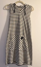 Disney Mickey Junk Food Sleeveless Tunic hoodie Dress white blue stripes xM