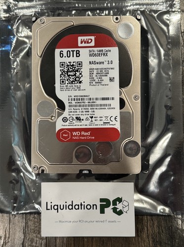 New Listing✅ WD Red 6TB NAS Hard Drive WD60EFRX 3.5" SATA - Low Hours - 0 Bad Sectors
