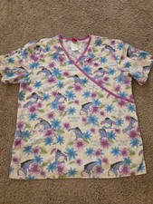 Disney Eeyore Scrub Top Womens Size M Short Sleeve Work Shirt Scrubs