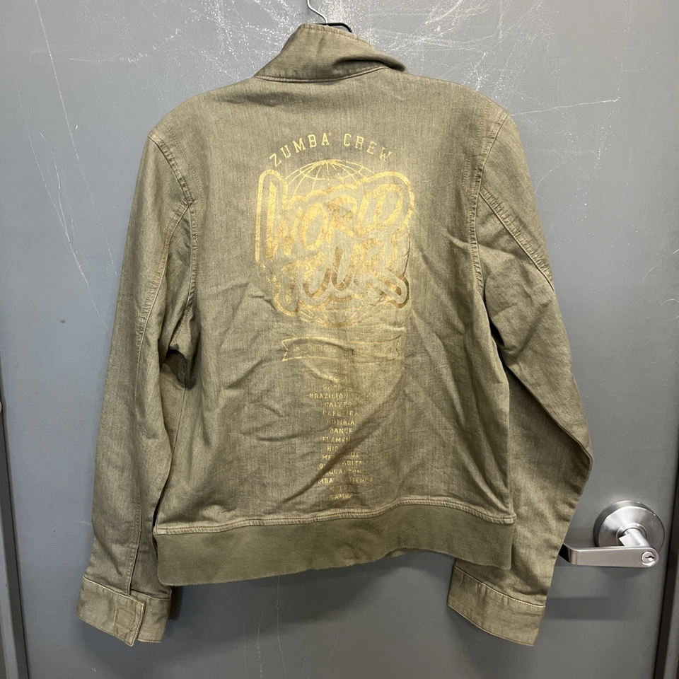 Chaqueta de bombardero para mujer verde oliva Zumba Wear World Tour denim con cremallera talla grande Foto 4 de 4