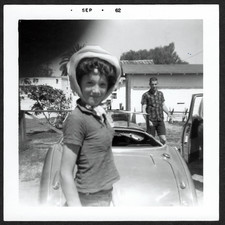 1962 View Young Lady w Austin Healey Roadster: Vintage SNAPSHOT