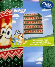 Bluey Bingo Blanket Throw 50x60 Silk Touch Faux Shearling Holiday Red Green NEW