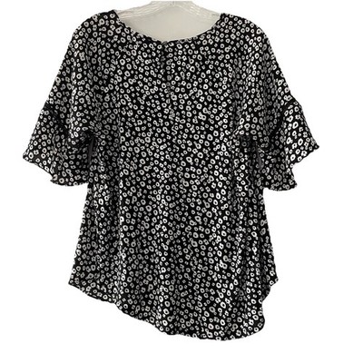 Loft Women s Size Medium Black Floral Crochet Detail Chiffon Keyhole Shirt Top