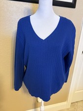 Lauren Ralph Lauren Royal Blue V Neck Cable Knit Sweater, XL Classic