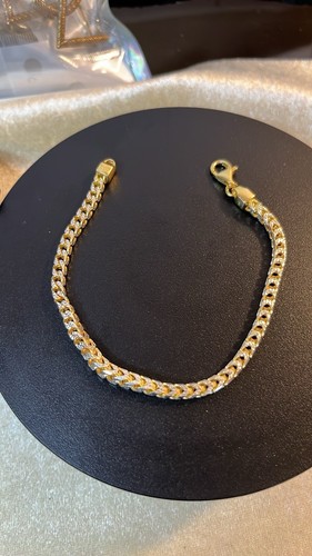 Gold over 925 Italian Sterling Silver Franco Chain Bracelet - Picture 8 of 10
