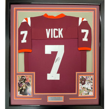 FRAMED Autographed/Signed MICHAEL MIKE VICK 33x42 Virginia Tech Jersey PSA COA