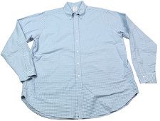 Brooks Brothers MADISON Oxford Shirt Mens 17.5 Blue White Plaid Long Sleeve
