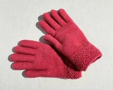 Women Girl Winter Snow Glove Feathered Textured Knit Warm Cozy lining Coral pink