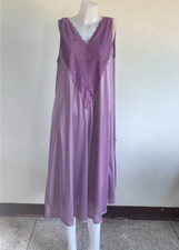 Woman Vintage Pajamas Nylon Long Sleepwear Nightgown Soft lace Dress Slip Plus