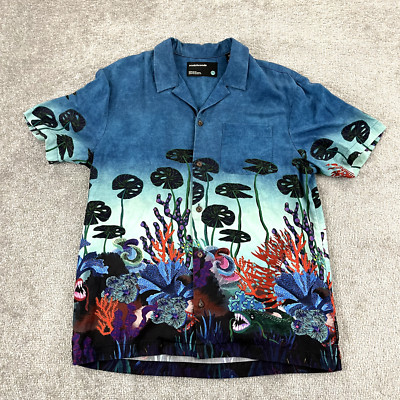 SCOTCH & SODA Shirt Men Small Blue Animal Fish Global Pursuit Hawaiian Button Up