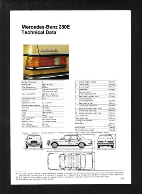 MERCEDES -BENZ 280E TECHNICAL DATA FLYER/BROCHURE 01/82 NOS