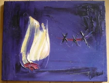 DON DAVID, MODERN MODERNIST PURPLE RED OIL IMPASTO EXPRESSIONIST BREAST CANCER