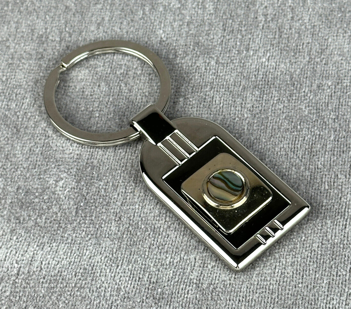 Key Chain Chrome Rectangular Round Abalone Circle… - image 1
