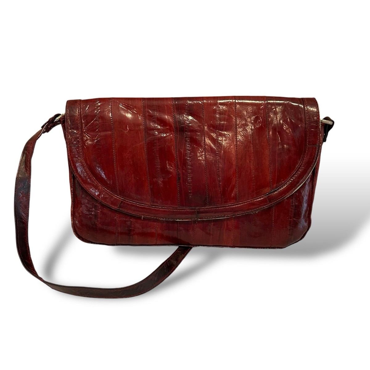 ショルダーバッグ EEL Products BOA BOA BAG ANIMAL RED Vintage Genuine Eel Skin Handbag Shoulder Bag In Red w/Suede