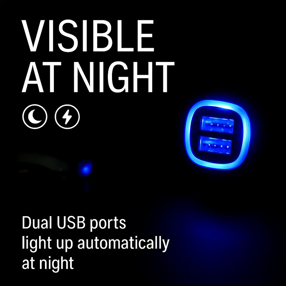 Adaptador USB para Auto con Luz LED Nocturna de Alta Velocidad iPhone Samsung - Image 4 of 4