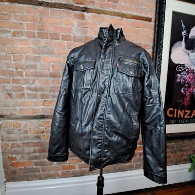 Levi's Mens Brown Faux Leather Jacket Beige Faux Shearling Lining  Pockets XL