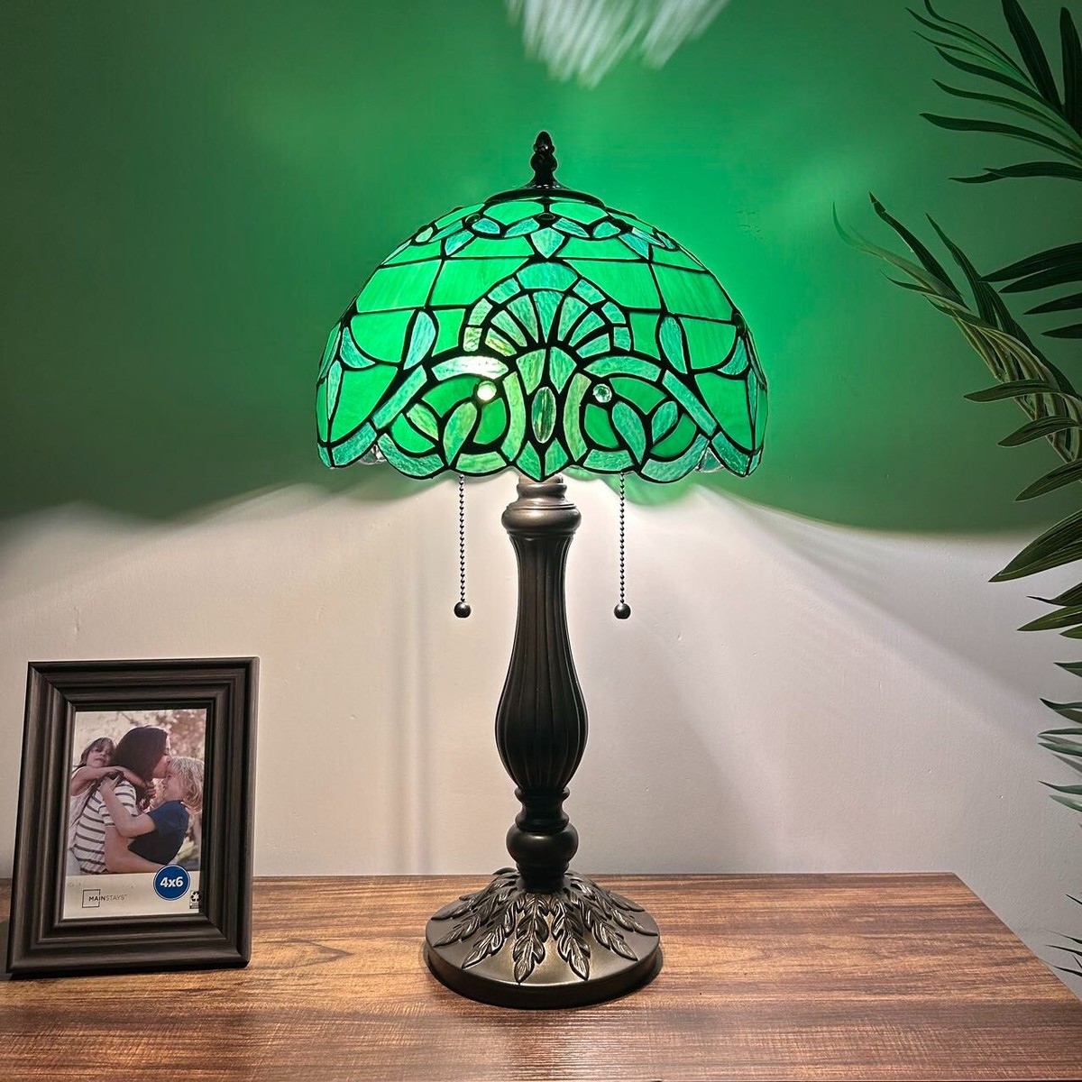 Tiffany Style Table Lamp Green Stained Glass Baroque Style LED