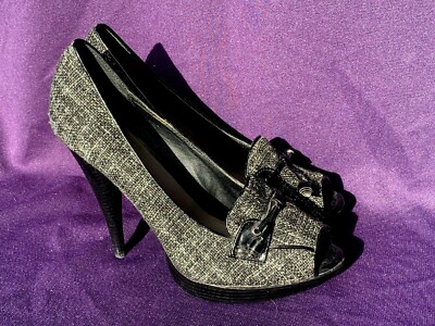 LEVITY Houndstooth Fabric Tweed Black & White High Heels Pumps Size 8  sj17j14