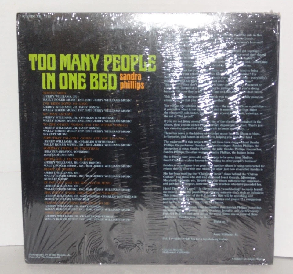 SANDRA PHILLIPS Too Many People LP VG+ Vinyl Plays Well 1970 Canyon Swamp Dogg - Image 3 of 3