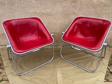 2 Fauteuils Plona en Cuir Rouge par Giancarlo Piretti pour Castelli, 1970