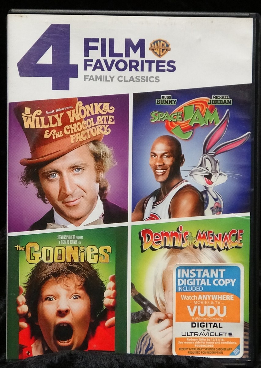 Willy Wonka/ Space Jam/ Dennis Menace/ Goonies 4-Film Family