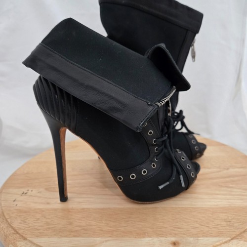 Alexander McQueen Shoes Women's 36 6 Black Leather Eyelet Stiletto Heel Booties - Picture 12 of 16