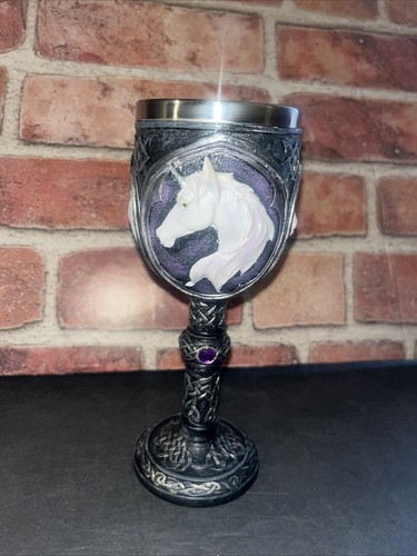 Black and Purple Celtic Goblet with White Unicorn Head 