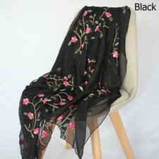 Women Girls Embroidered Long Scarf Floral Thin Summer Beach Shawl Fashion Gift