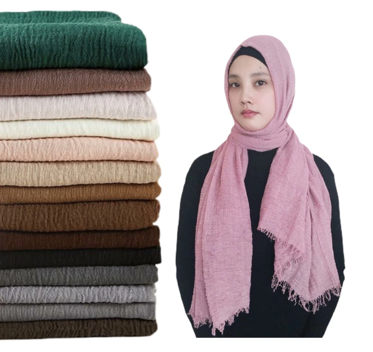 New Crinkle Scarf Hijab Plain Maxi Headscarf Crimp Scarves Shawl Ruffle 50 color