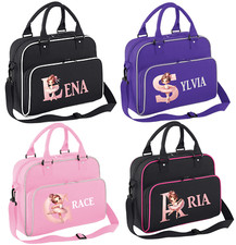 Personalised Dance Bag Ballerina initial Black Pink Purple School Dancer Name
