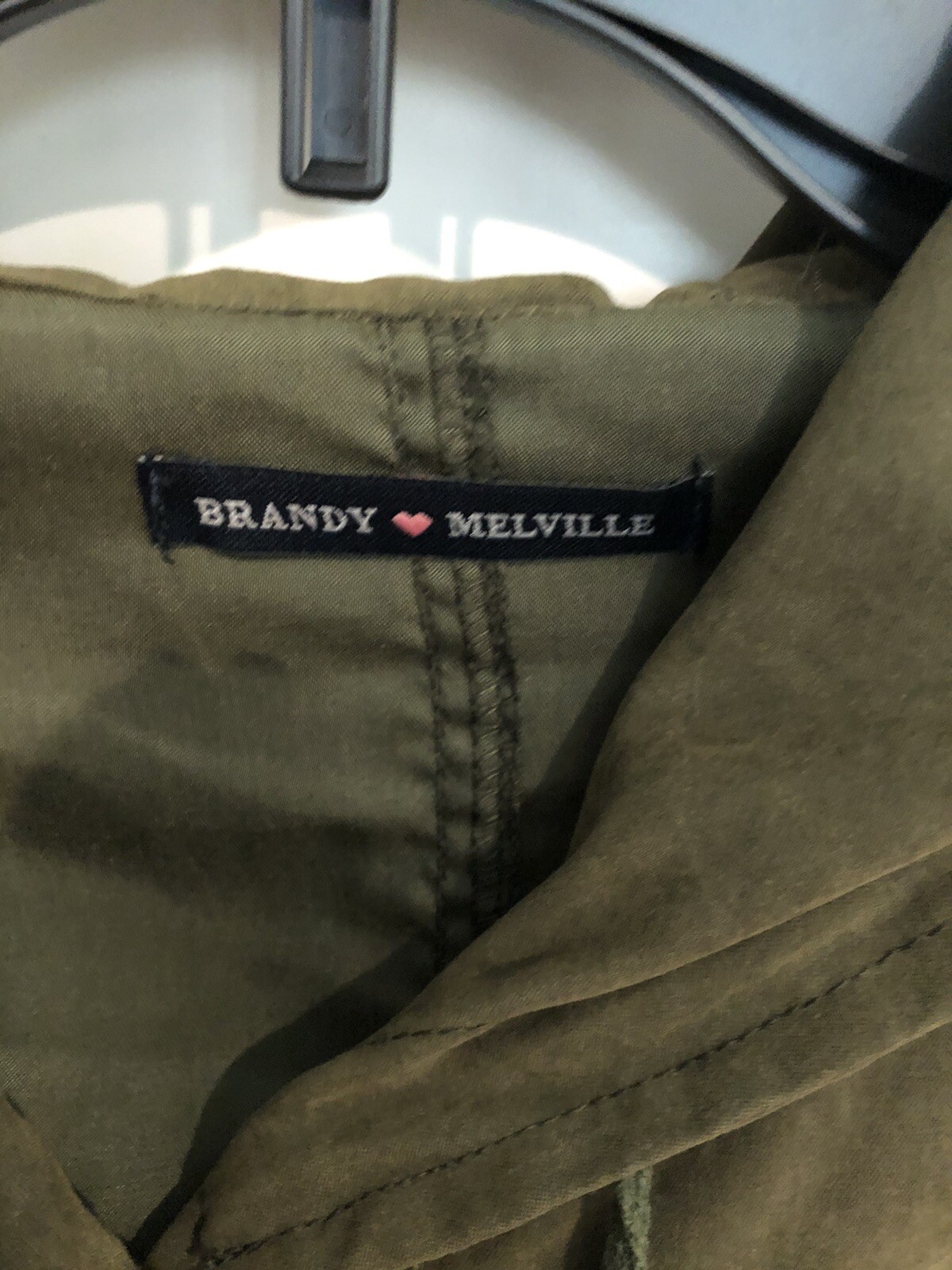 Brandy Melville Army green hooded jacket zip front w … Gem
