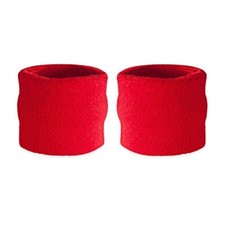 Kids Wrist Sweatbands - Athletic Cotton Terry Cloth Sports Wristbands for Red