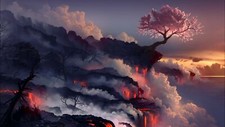 Landscape art nature cherry trees smoke sunset blossom Custom Gaming Mat Desk