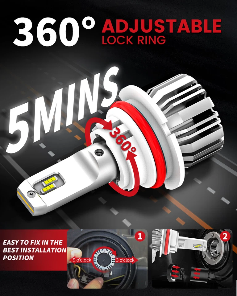 LASFIT 9007 HB5 LED Headlight High Low Beam Bulbs Conversion Kit 6000K White 2X - Imagem 3 de 4